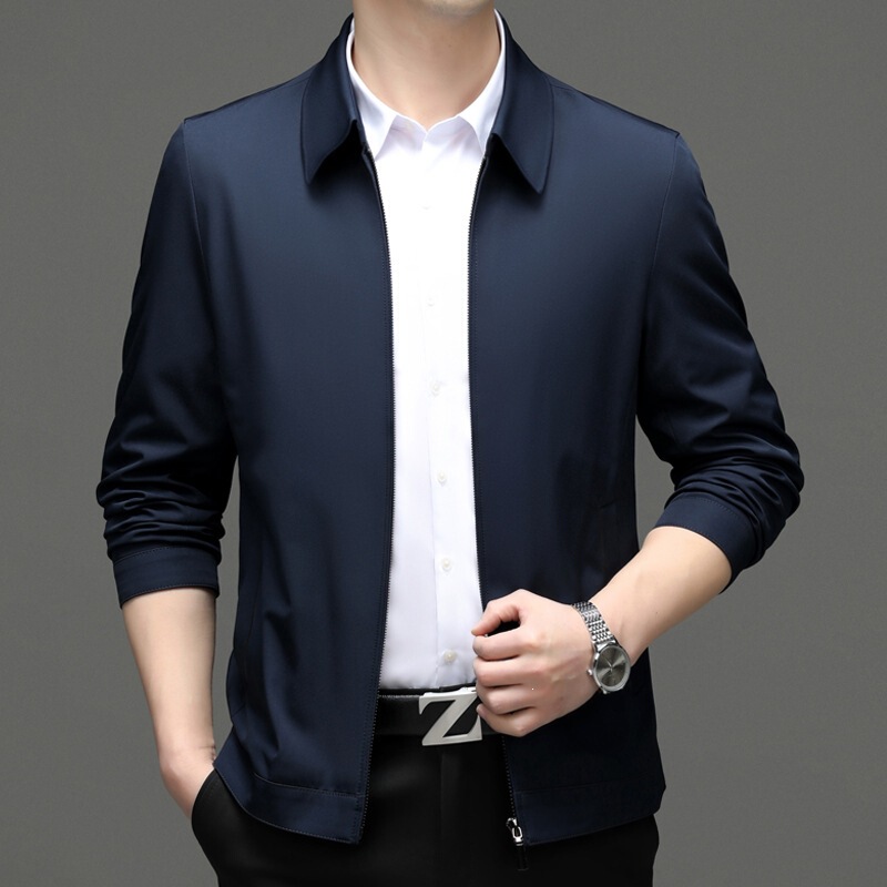 High-end men's brand autumn collection: fashionable mulberry silk casual jacket with a stand-up collar, available in plus sizes for middle-aged and elderly men High-end men's brand autumn collection: fashionable mulberry silk casual jacket with a stand-up collar, available in plus sizes for middle-aged and elderly men