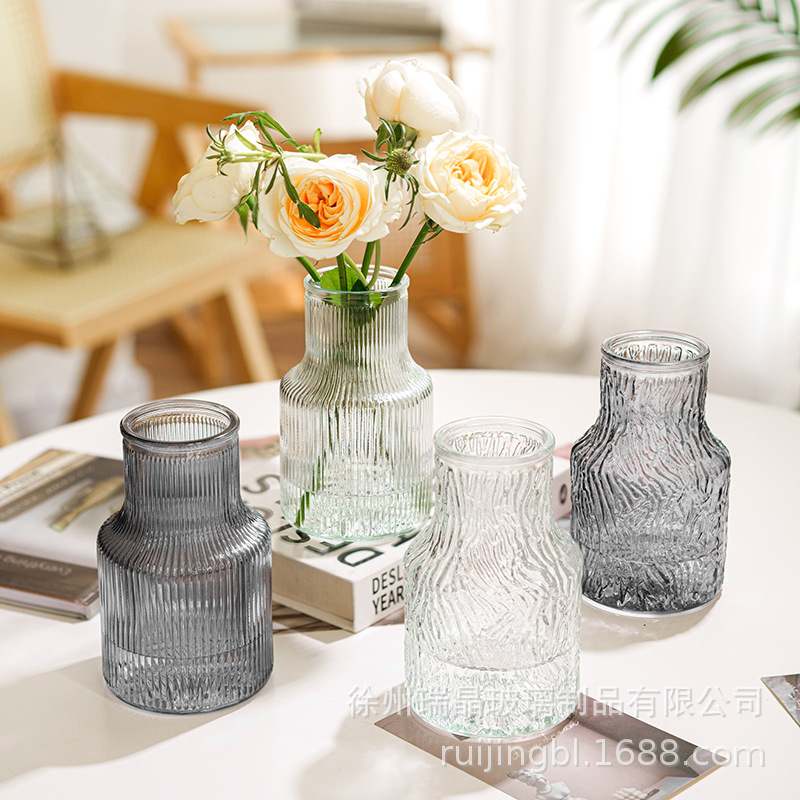 Retro American-style embossed transparent glass vase home accessories living room coffee table indoor decoration vase photography decoration