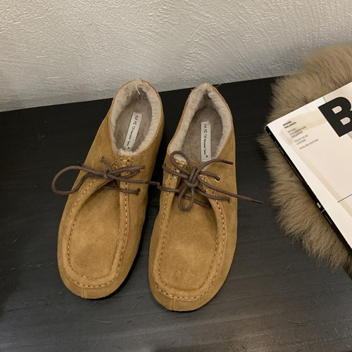 Real leather retro Loafers slip-on moccasins for women  autumn and winter warm lined single shoes cotton clogs