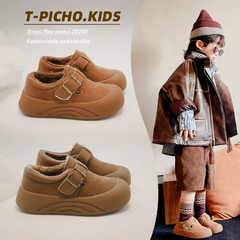 Детская обувь Baotou Bucken осень и зима 2024 новый мальчик плюс бархатная хлопковая обувь корейская версия повседневной обуви для девочек