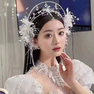 韩式超仙唯美新娘头饰结婚发饰耳环套装手工水晶发箍婚纱礼服配饰