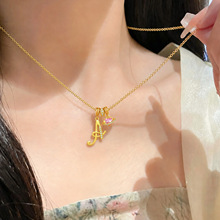 26英文字母项链女清新甜美风吊坠18K镀金个性小众设计锁骨链配饰