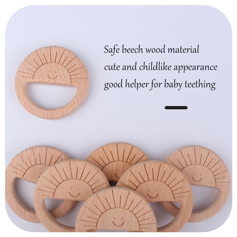Nuevo bebé suministros juguete de haya mordedor bebé molar mordedor pulsera DIY Smiley sol láser talla