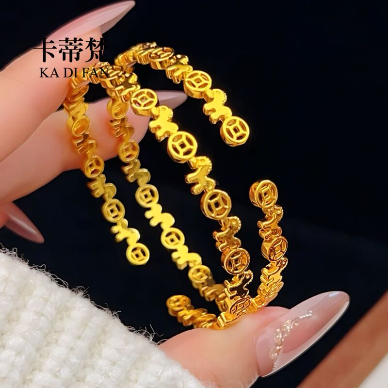 Gold Store Same Style Gold-Plated Shiny Money-Bringing Copper Coin Horse Bracelet Ring Zodiac Horse Birth Year Gold Bracelet
