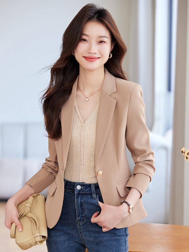 Cross-Border Supply Women's Suits Beige Blazer Women's Short Spring and Autumn Factory New Style Aliexpress Fashion Jacket