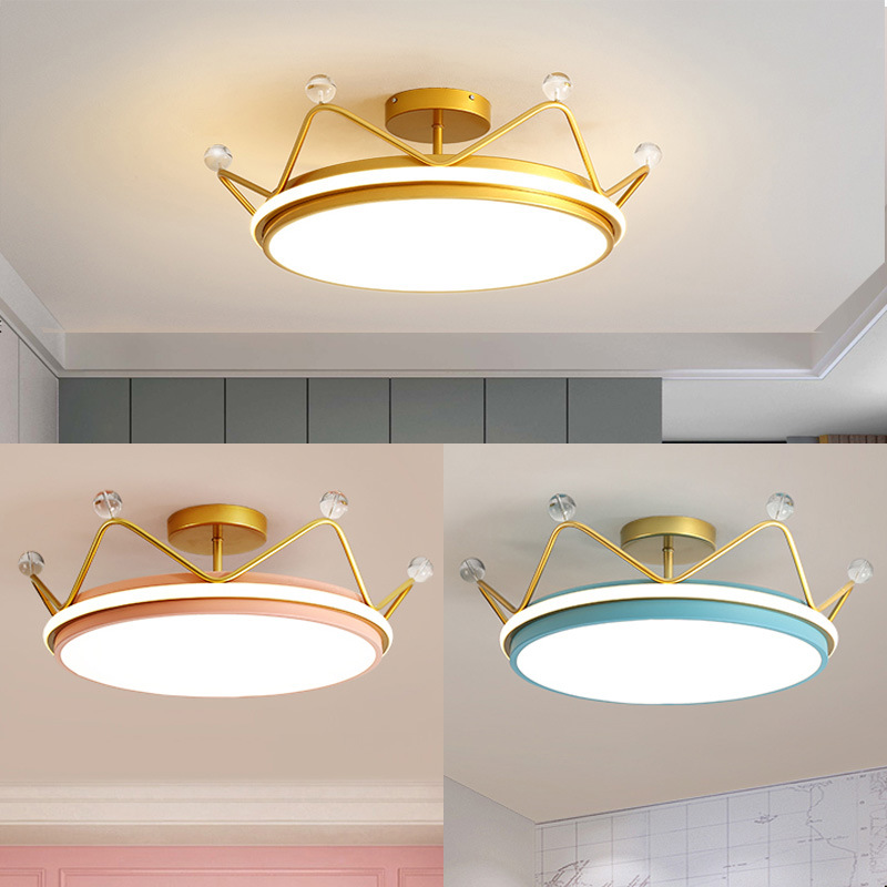 儿童房灯公主女孩房间灯温馨浪漫皇冠吊灯水晶LED主卧室吸顶灯