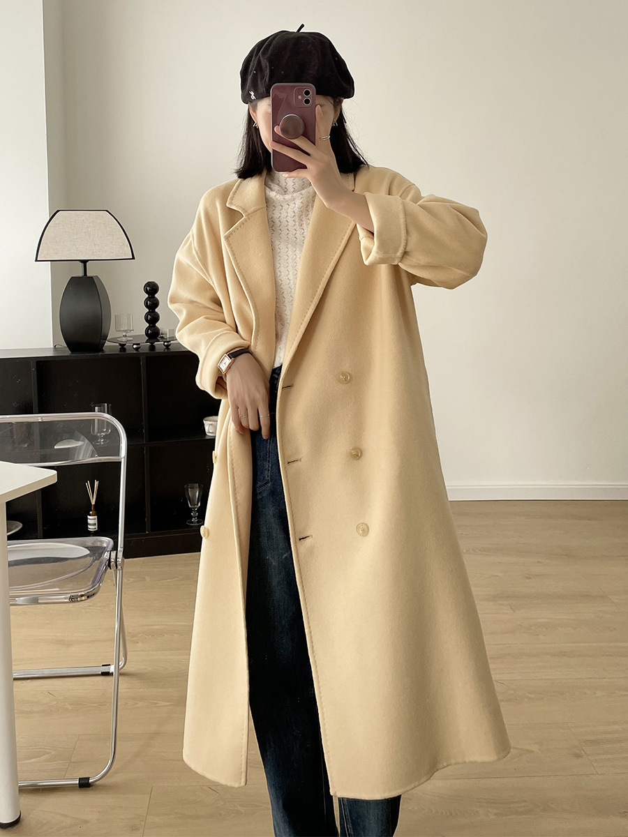 Li Zhiqi Double-Sided Cashmere Coat for Women, Winter Double-Breasted Mid-Length Woolen Coat 220761 Japanese and Korean Casual Style