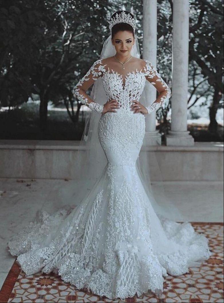 Women's Clothing wedding dresses New sexy deep V neck fishtail wedding dress lace wedding dress_voghion.com