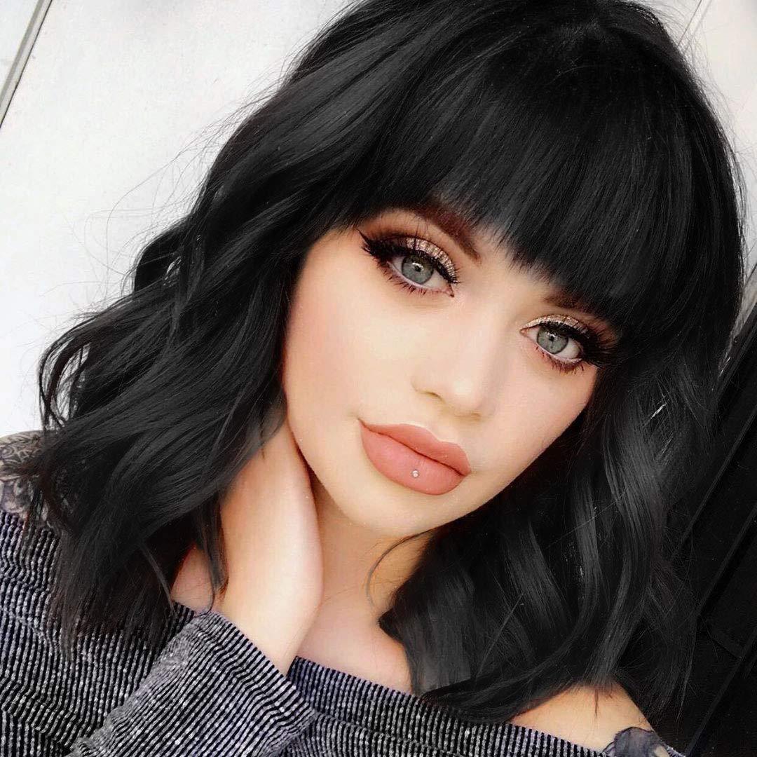 Medium Length Curly Wig With Bangs Fluffy Egg Roll Curls Short Synthetic Hair European American Style Realistic Wig_voghion.com