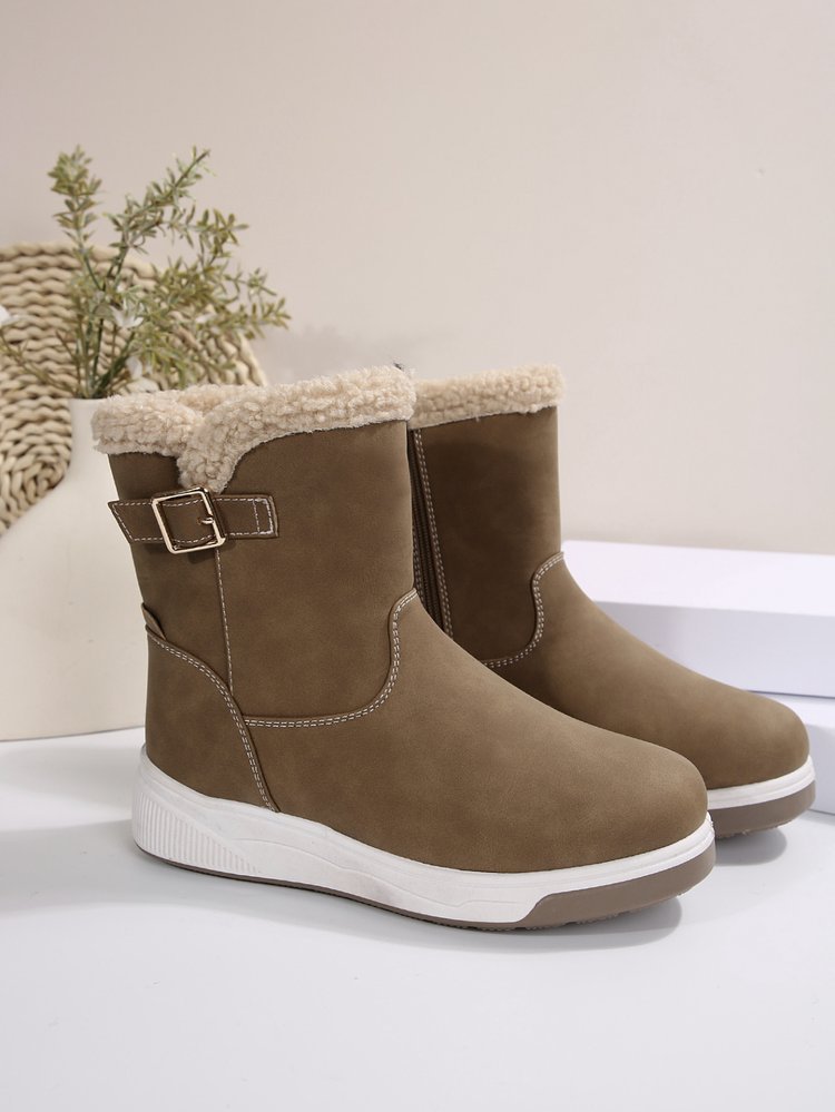 Damenschuhe Stiefel für Damen Herbst und Winter neuer Stil plus Samt dicke warme Oberbekleidung flache Unterseite heiße Baumwollschuhe Baumwollstiefel für Damen_voghion.com