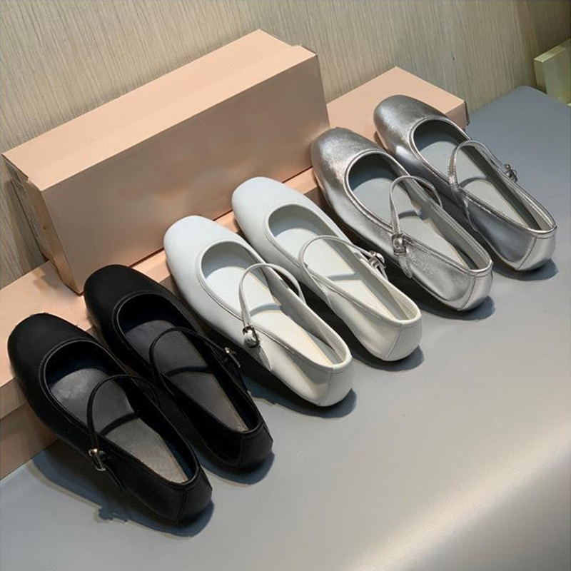 Niche Super Soft Goatskin Mary Jane Women's Shoes Ballet Flats Shoes Buckle Shallow Mouth Round Toe Genuine Leather Comfortable Shoes