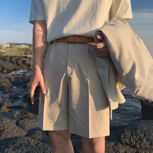 Summer New Men's Suit Shorts Korean Style Loose Drape Five-Finger Hong Kong Style Trendy Cool Casual Pants for Men