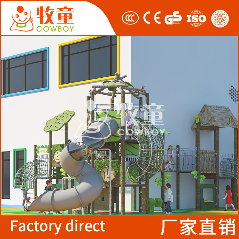 Gran jardín de infantes diapositiva niños unpowered equipo de diversión al aire libre parque infantil combinación diapositiva diseño