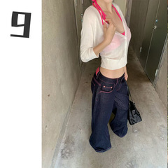 [9hour]设计感撞色走线直筒牛仔裤女 2025秋季宽松百搭长裤hc1349