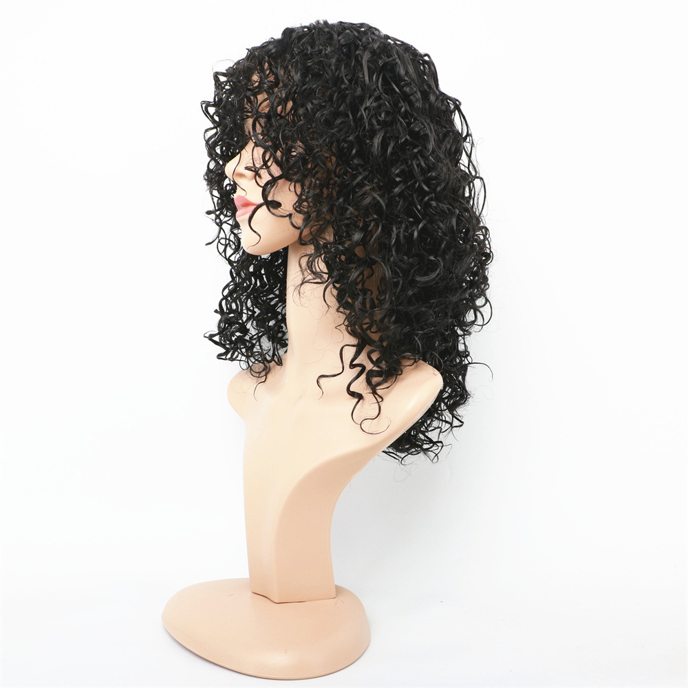 Synthetische Perücke, chemische Faser, mittellang, Damenmode-Perücke, flauschiger und explosiver Kopf, kleine Haare, Pony, kurze lockige Haarabdeckung_voghion.com