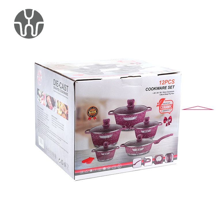 Suministro directo de fábrica de la espada-tipo antiadherente pan de 12 piezas de fundición a presión olla maifan piedra cocina hogar aluminio sopa olla en stock