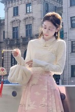 新中式国风打底衫女秋冬新款长袖内搭盘扣刺绣上衣印花裙套装