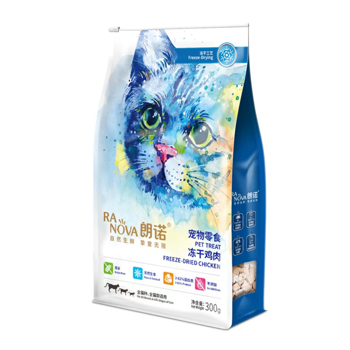 Lon Nuo Pet Cat Сублимированная закуска Куриная утка Говядина Оленина Куриное сердце Лосось 60 300 г