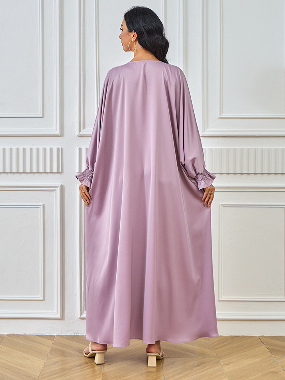 2024 New Cross-Border Abaya Dubai Muslim Middle Eastern Women's Long Robe Solid Color Dress_ecoleips.com