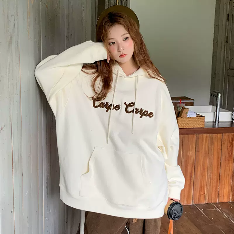 秋冬高端重磅加绒套头卫衣女新款休闲百搭连帽宽松长袖慵懒卫衣潮