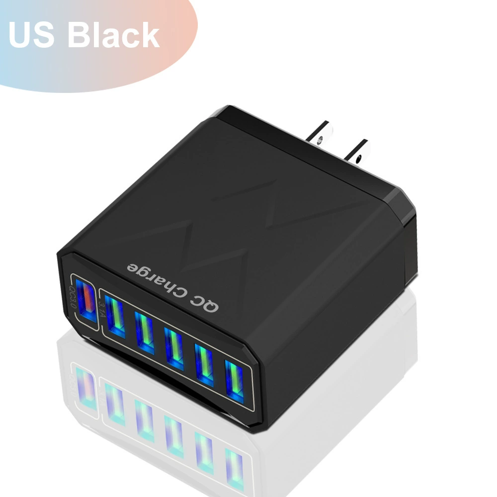 Сетевое зарядное с подсветкой, 6USB быстрая зарядка QC3.0, мультипортовый блок питания, европейский/американский/британский/корейский стандарты
