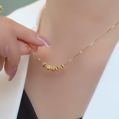 Copper Five Blessings Necklace Women's  New Trendy Titanium Steel Colorless Transfer Beads Light Luxurious Clavicle Chain
