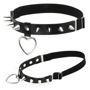 Personalized Trendy Harajuku Soft Girl Tie-tie Spike Rivet Hollow Love Pendant Leg Ring Leg Chain Sexy Leather Garter Belt