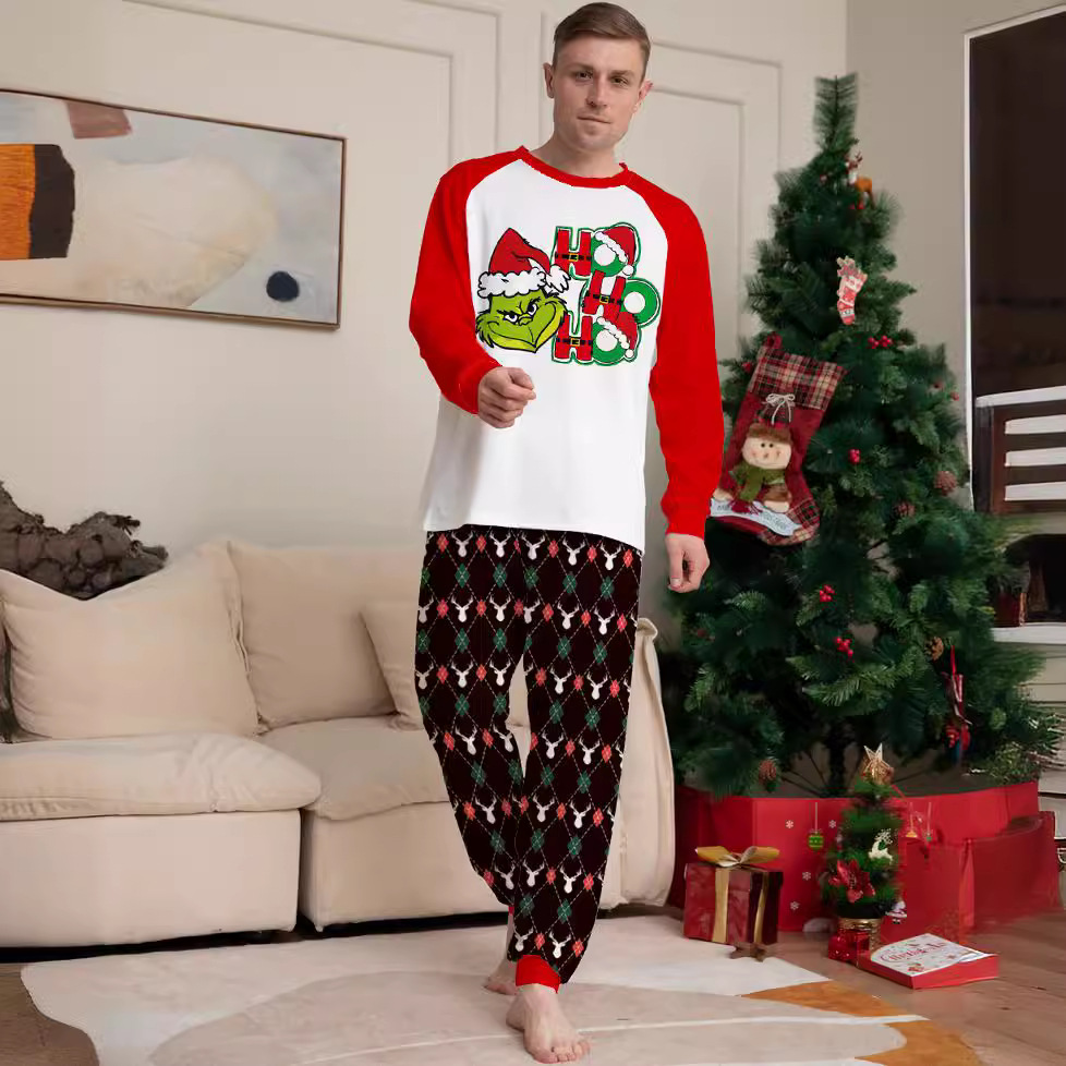 Christmas Little strange letters Christmas family dress printed homewear pajamas set_voghion.com