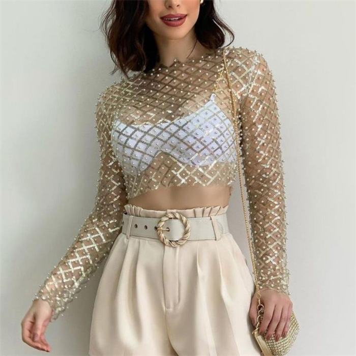 Slim mesh heavy worker short T -shirt top Summer sexy female tops…