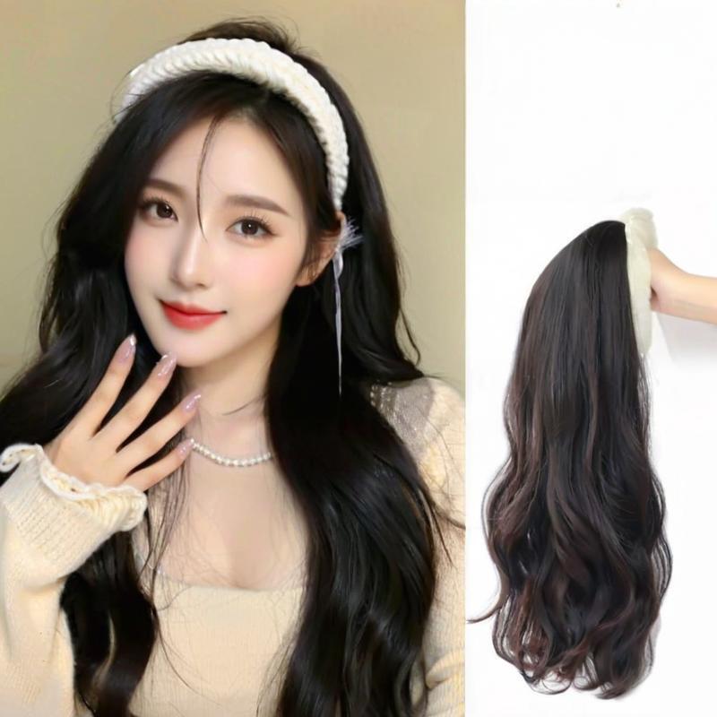 Trendy Long Curly Hair Wig for Women, Large Wave Synthetic Half Wig, Factory Direct, in Stock, One-Piece Dropshipping