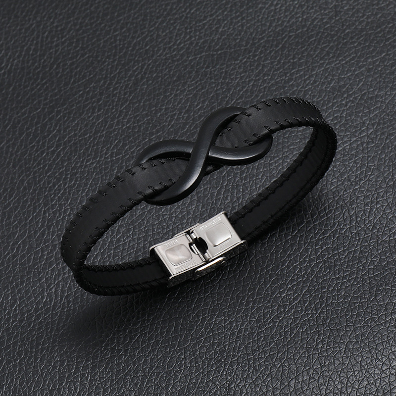 Holiday, Daily Occasion Hip-Hop Solid Color 304 Stainless Steel Pu Leather Men's Bracelets Men Cord & Leather Bracelets