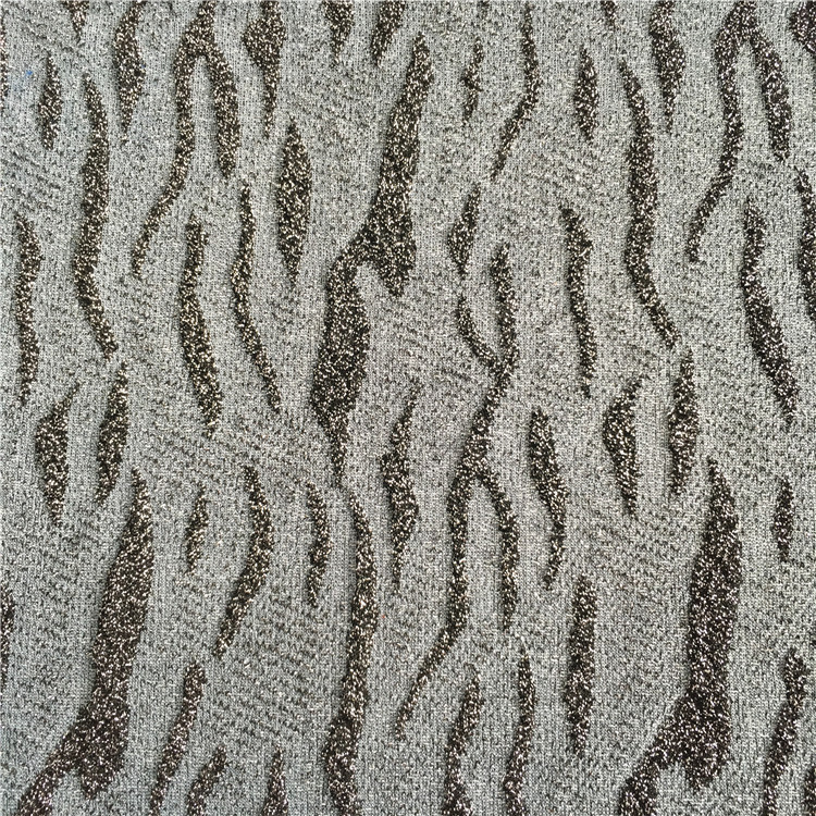 供应蓝黑银丝提花布金属丝波浪针织面料女装