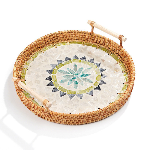 Rattan shell tray, natural sea shell splicing, creative binaural tray, snack fruit and vegetable afternoon tea snack basket