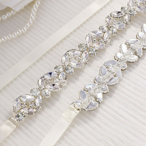Cross-border ultra-bright alloy embedded diamond satin bow tie belt water diamond waist sash wedding dress embedded diamond bride belt