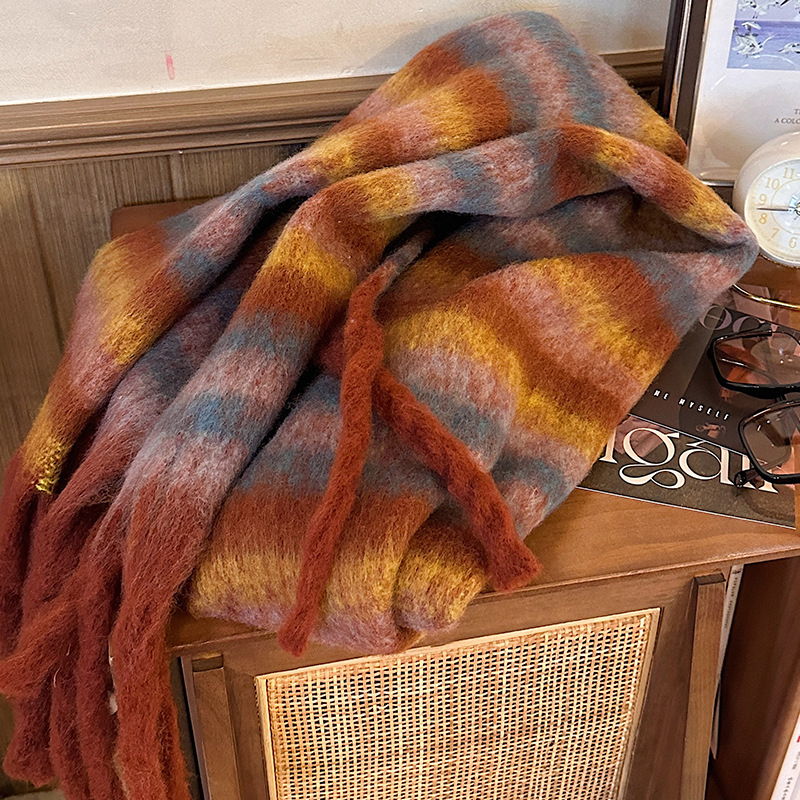 Bufanda Térmica de Color Liso con Flecos de Imitación Lana para Invierno