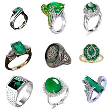 晨睿跨境速卖通饰品 绿色锆石镶钻男士 亚马逊宝石复古戒指