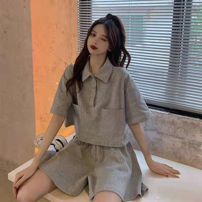 chubby girl plus size Women's Polo Shirt Short-sleeved Shorts Sports suit Women's Summer Two-piece Set chubby girl plus size Women's Polo Shirt Short-sleeved Shorts Sports suit Women's Summer Two-piece Set