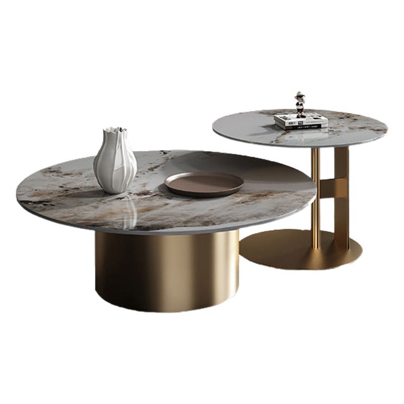 Luz de estilo italiano de lujo Pandora Rock placa mesa de té minimalista redondo de acero inoxidable simple sala de estar mesa de té combinación