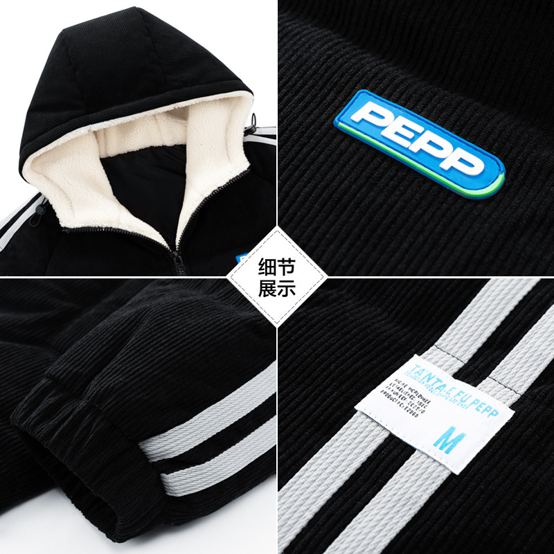 Invierno nuevos hombres de estilo coreano grueso caliente encapuchado lana de cordero con capucha de algodón suelto Abrigo acolchado pareja moda en línea celebridad mismo estilo