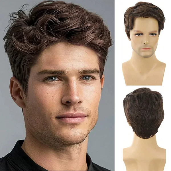 Europe and the United States cross-border men's short curly hair Amazon wig headgear wholesale fluffy natural mechanism chemical fiber wig headgear