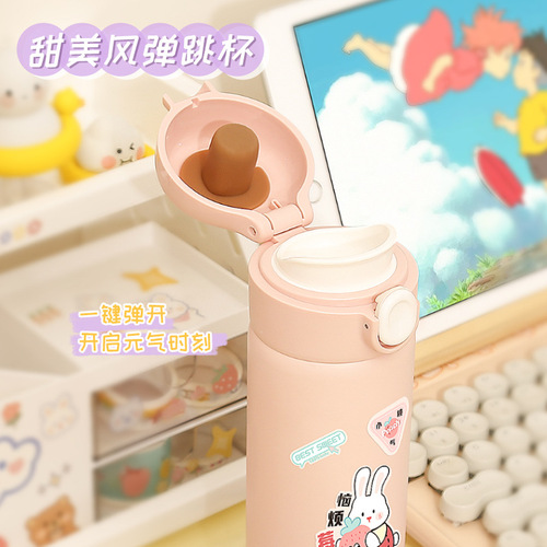 304 stainless steel bouncing cup for men and women, portable and high-quality sticker, straight water bottle, portable vacuum insulated cup