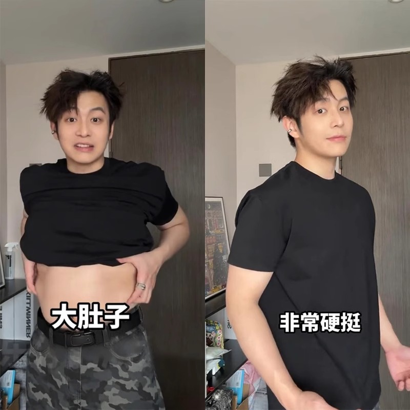 Black American-Style Right-Shoulder Short-Sleeved Summer Fat Boys Wear Heavy Belly-Covering T-Shirts with Pure Cotton Bottoming Shirts