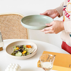 T9J5批發2個裝 微瑕8.5英寸ins風家用圓深盤裝菜盤子飯盤陶瓷