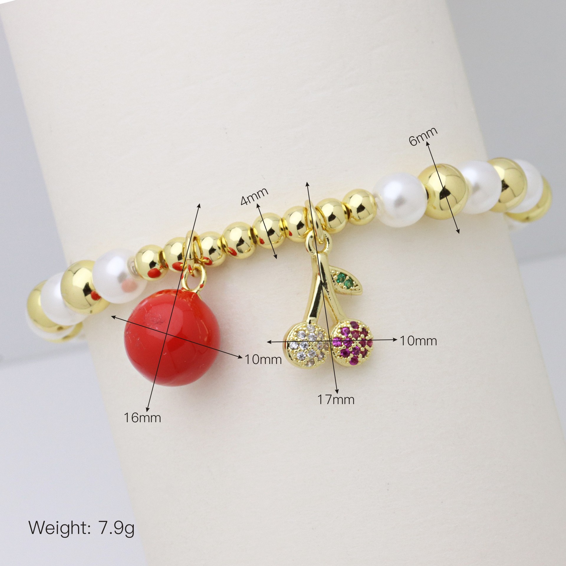 Artificial Pearl, Copper Material Elegant Vintage Style Cherry Heart Shape Artificial Pearl Copper Ball Chain Beaded Bracelets Wholesale