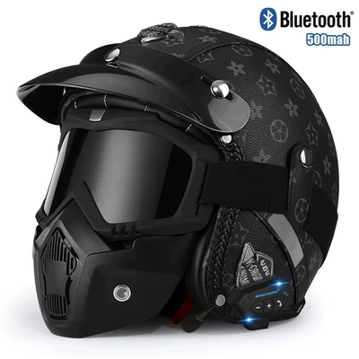 Motosiklet kaskı (dəbilqə): helmet men's and women's motorcycle - v-black-pattern-mask-bluetooth-s