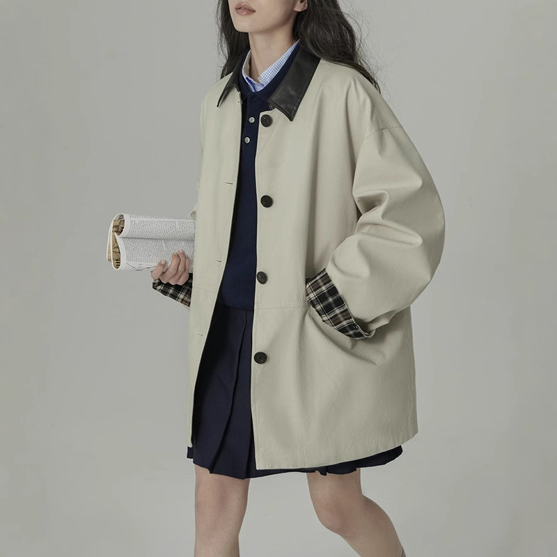 HAVERICE Restaurant Spring Letter Contrast Color Retro High-end New Small Lyocell Coat Coat Women