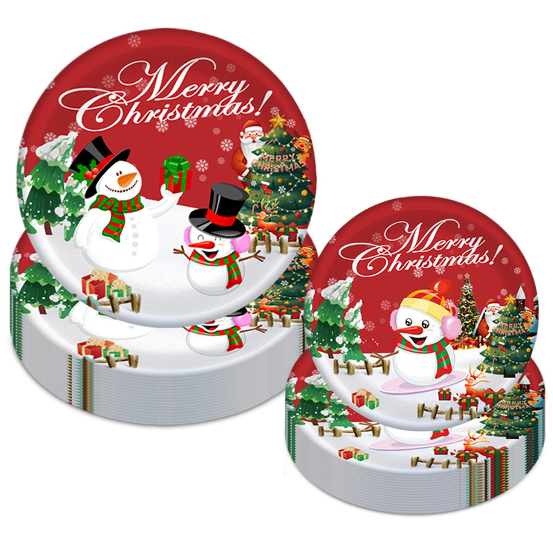 2024 Christmas theme party decoration paper cup plate suit Christmas snowman Christmas tree knife fork spoon wholesale