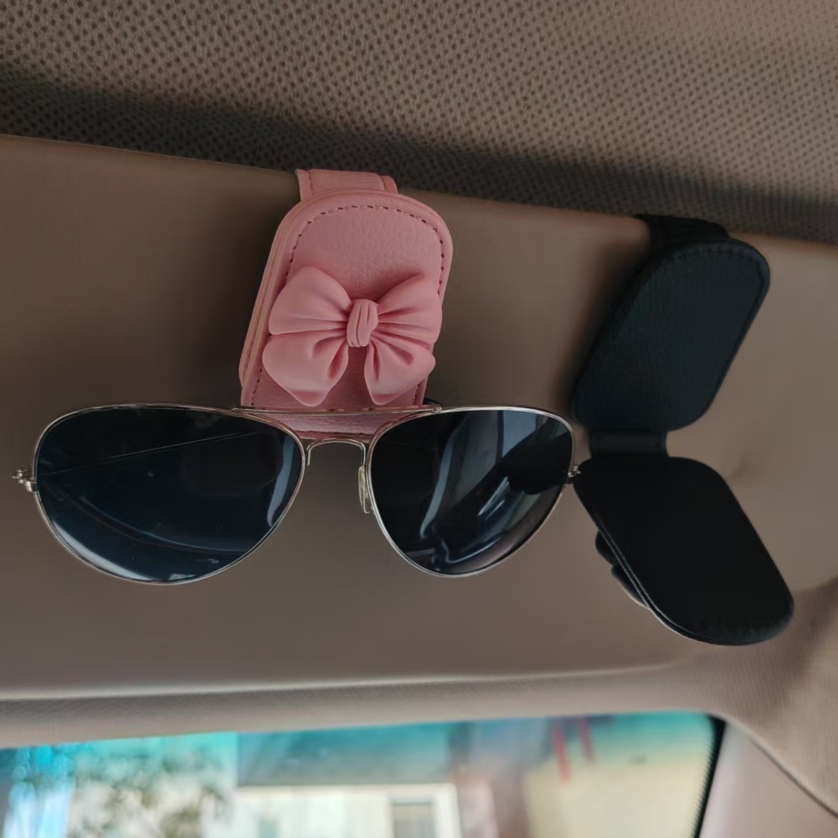 Cross-Border Simple Bow-Knot Pu Leather Car Glasses Holder Car Sun Visor Sunglasses Storage Clip Magnetic Glasses Clip