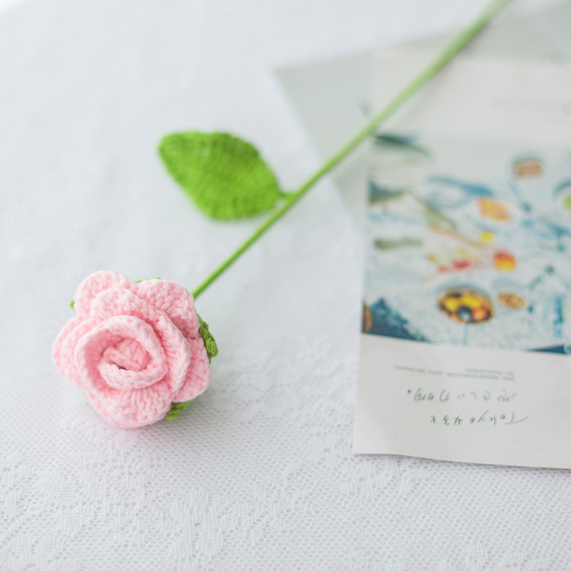 완성 된 빛 핑크 장미 단일 새싹 녹색 잎