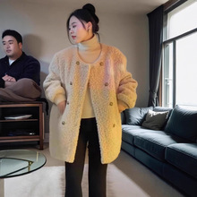 韩版加厚毛毛外套女冬季2024新款高级感宽松显瘦轻奢羊羔毛大衣女